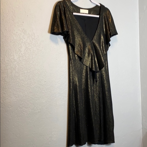 Bensoni Dress Gold Metalic Ruffle Detail Sz 2 - Picture 1 of 8